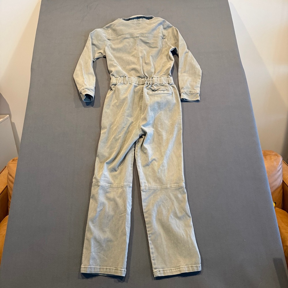 Faherty Women's Utility Jumpsuit M Sage Green Khaki Cinch Waist Long Sleeve - Picture 2 of 16